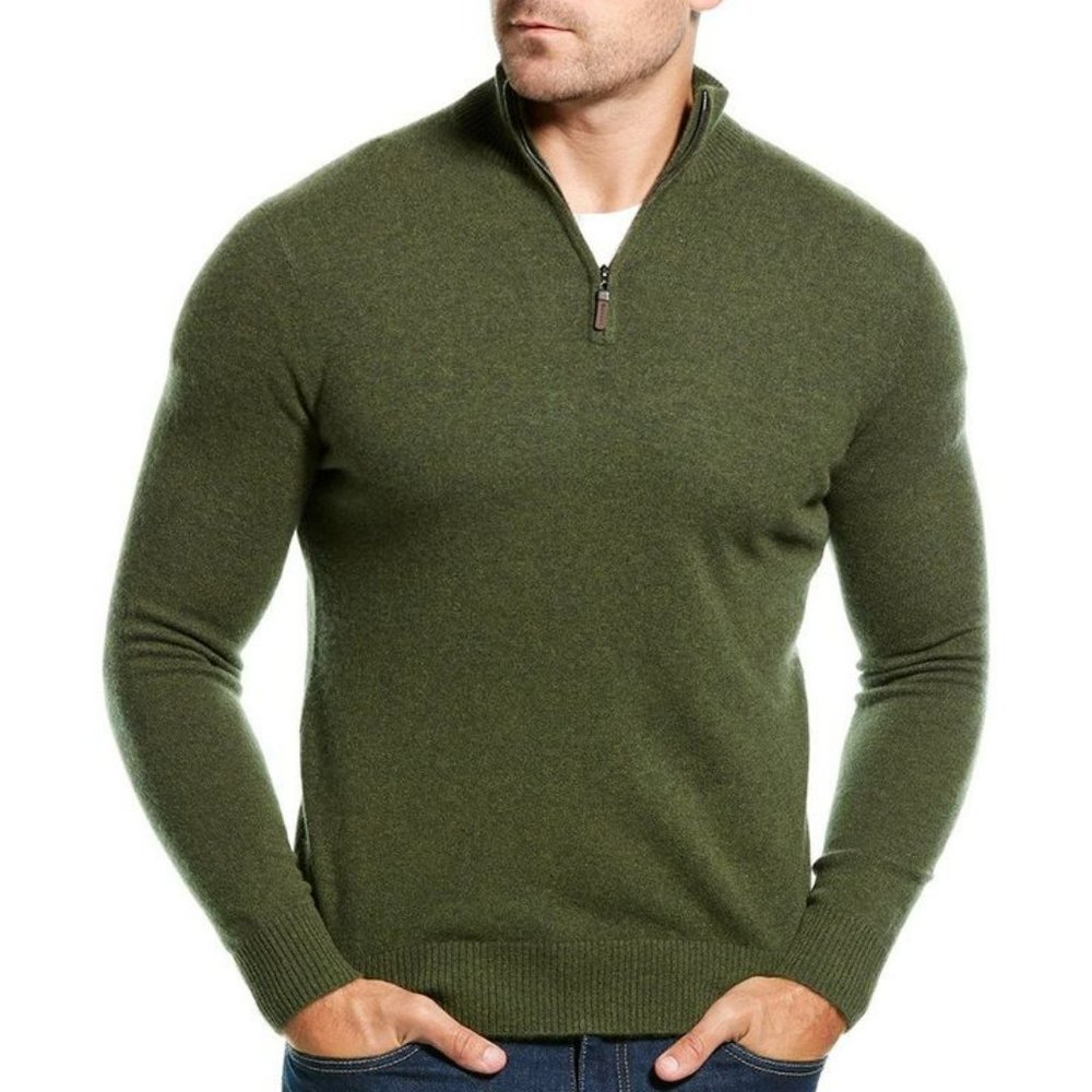 Qi Men's 1/4-Zip Turtleneck Sweater- 100% Cashmere
